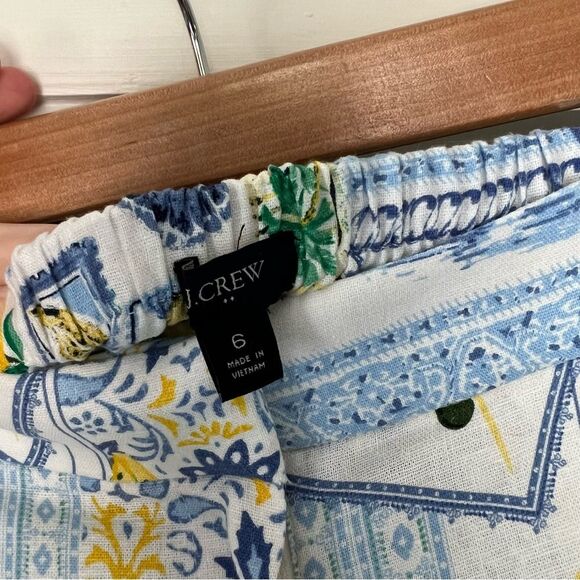 J. Crew  Printed Elastic-back Linen Blend Pleated Shorts in Blue/Green - Picture 8 of 8